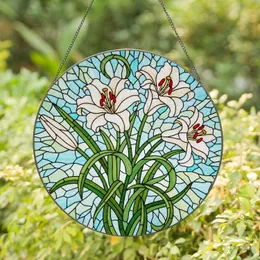 Translucent Three White Lily Flowers Red Stamens Tiffany Stained Glass Mosaic Sky Decor Stained Glass Suncatcher