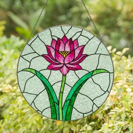 Tiffany Style Stained Glass Lotus Flower - Pink Magenta Emerald Green Window Art Stained Glass Suncatcher