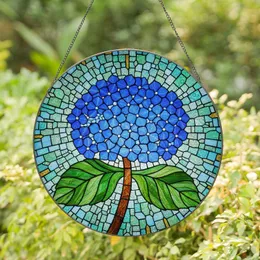 Blue Hydrangea Flowers Stained Glass Mosaic Tiffany Art Glowing Jewel Tones Home Decor Stained Glass Suncatcher