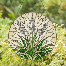 White Ornamental Grass Wheat Stalks Stained Glass Mosaic Art - Botanical Nature Decor Stained Glass Suncatcher