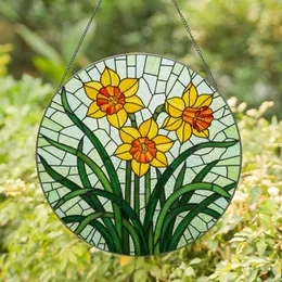 Three Daffodil Flowers Tiffany Style Stained Glass Mosaic - Sunny Home Art Gift Stained Glass Suncatcher