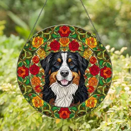 Bernese Mountain Dog Stained Glass Roses - Tiffany Style Jewel Tone Floral Mosaic Art Stained Glass Suncatcher