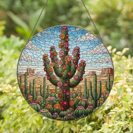 Saguaro Cactus Barrel Cacti Desert Landscape Jewel Tone Tiffany Style Stained Glass Art Stained Glass Suncatcher