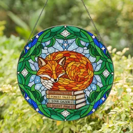 Sleeping Fox Books Stained Glass Tiffany Window Decor - Jewel Tone Leaf Mosaic Art Stained Glass Suncatcher