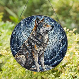 Majestic Detailed Stained Glass Sitting Wolf Tiffany Style Winter Forest Wildlife Art Stained Glass Suncatcher
