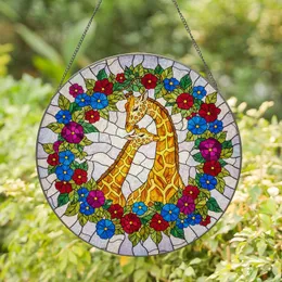 Highly Detailed Stained Glass Giraffes Nuzzling Heart - Tiffany Style Jewel Tones Flowers Stained Glass Suncatcher