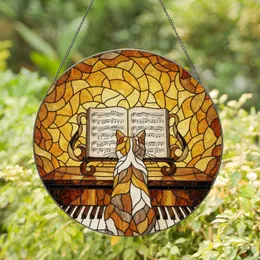 Calico Cat Grand Piano Sheet Music Stained Glass Art - Detailed Mosaic Artwork Stained Glass Suncatcher