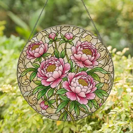 Edge-to-Edge Peony Flowers Stained Glass Mosaic - Jewel Tone Tiffany Art Design Stained Glass Suncatcher