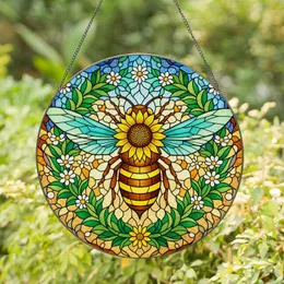 Majestic Bee Sunflower Tiffany Stained Glass Floral Mosaic - Nature Garden Decor Gift Stained Glass Suncatcher