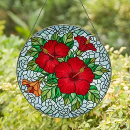 Red Hibiscus Flower Stained Glass Mosaic - Tiffany Style Floral Home Decor Window Art Stained Glass Suncatcher