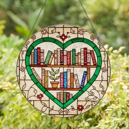 Detailed Heart Bookshelf Stained Glass Books Botanical Mosaic - Luminous Jewel Tones Art Stained Glass Suncatcher