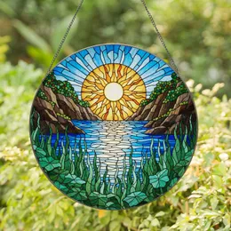 Radiant Sun Stained Glass Coastal Cliffs Ocean - Tiffany Art Beach House Decor Gift Stained Glass Suncatcher