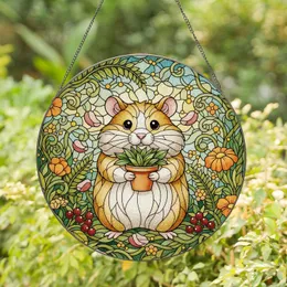 Chubby Hamster Potted Plant Stained Glass Garden Mosaic Art - Pet Lover Housewarming Gift Stained Glass Suncatcher