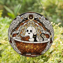 Friendly Ghost Black Cat Bathtub Reading - Tiffany Stained Glass Celestial Mosaic Art Stained Glass Suncatcher