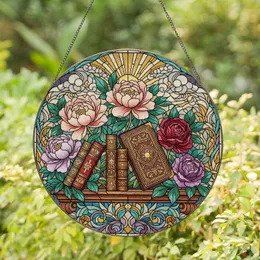 Tiffany Stained Glass Antique Books Peonies Roses Floral Art - Jewel Tone Decor Stained Glass Suncatcher