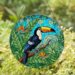 Majestic Toucan Bird of Paradise Flower - Tiffany Style Tropical Jewel Tone Jungle Art Stained Glass Suncatcher