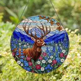 Majestic Buck Deer Antlers Wildflowers Mountain Landscape - Tiffany Stained Glass Art Stained Glass Suncatcher