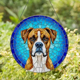 Boxer Dog Stained Glass Mosaic Art - Fawn Brindle Amber Eyes Tiffany Style Gift Stained Glass Suncatcher