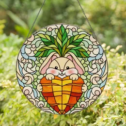 Cartoon Bunny Peeking Over Heart Carrot Stained Glass - Sunlit Tiffany Style Decor Stained Glass Suncatcher