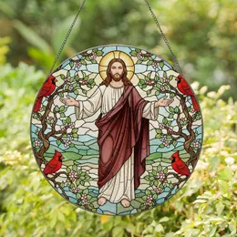 Jesus Christ Cardinals Stained Glass Mosaic - Christian Faith Spiritual Home Decor Gift Stained Glass Suncatcher