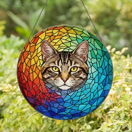 Majestic Tabby Cat Stained Glass Mosaic Art - Glowing Tiffany Style Gift for Cat Lovers Stained Glass Suncatcher