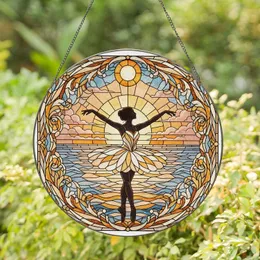 Stained Glass Ballerina Sunset Ocean Waves Ornate Frame Amber Orb Tiffany Glass Art Stained Glass Suncatcher