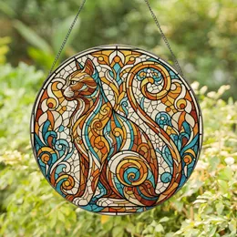 Detailed Stylized Cat Tiffany Stained Glass Art Nouveau Mosaic Jewel Tones Edge-to-Edge Stained Glass Suncatcher