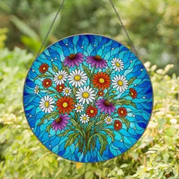 Large Daisy Flowers Stained Glass Tiffany Mosaic Blue Teal Orange Purple White Stained Glass Suncatcher