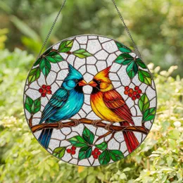 Cardinals Stained Glass Mosaic - Tiffany Art Bird Couple Berries Home Decor Gift Stained Glass Suncatcher