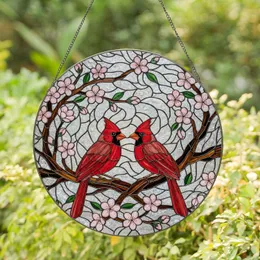 Cardinal Birds Cherry Blossom Stained Glass Art Gnarled Branch Tiffany Decor Stained Glass Suncatcher