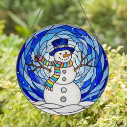 Cheerful Snowman Stained Glass Winter Sky Mosaic Home Decor - Holiday Christmas Season Gift Stained Glass Suncatcher