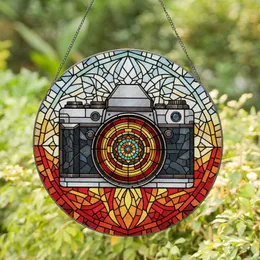 Vintage DSLR Camera Stained Glass Art Geometric Mosaic - Colorful Jewel Tone Iris Lens Stained Glass Suncatcher