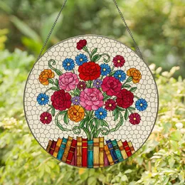 Stained Glass Flower Bouquet Books Tiffany Style Mosaic - Home Window Art Decor Stained Glass Suncatcher