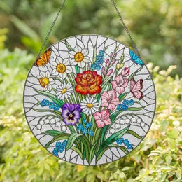 Stained Glass Spring Summer Flowers & Butterflies - Daffodil Rose Pansy Gladiolus Lily of the Valley Stained Glass Suncatcher