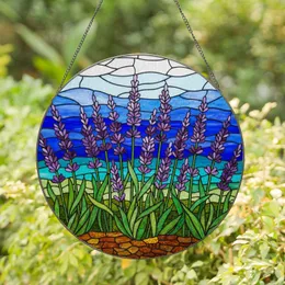 Tiffany Stained Glass Lavender Flowers, Green Stalks & Sky Mosaic - Intricate Jewel Tones Art Stained Glass Suncatcher