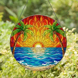 Colorful Jewel Tone Tiffany Stained Glass Ocean Sunset Palm Trees Beach Window Decor Stained Glass Suncatcher