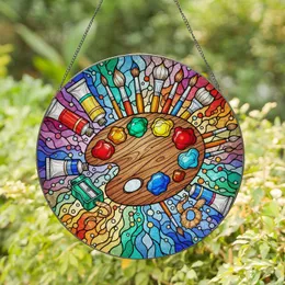 Artist Palette Paint Tubes Paintbrushes Stained Glass - Artistic Creativity Art Lover Gift Stained Glass Suncatcher