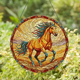 Galloping Horse Stained Glass Art - Tiffany Style Jewel Tones Luminous Nature Mosaic Stained Glass Suncatcher