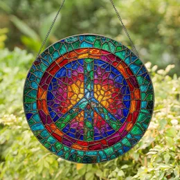 Iconic Peace Symbol Stained Glass Mosaic Art - Tiffany Jewel Tone Translucent Glass Decor Stained Glass Suncatcher