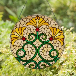Stained Glass Floral Blooms Tiffany Mosaic Intertwining Stems High Contrast Luminous Art Stained Glass Suncatcher