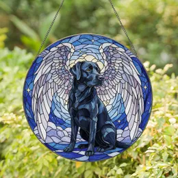 Black Labrador Angel Wings Stained Glass Celestial Sky - Tiffany Style Dog Memorial Gift Stained Glass Suncatcher