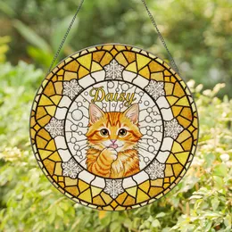 Ginger Kitten Daisy Stained Glass Mosaic Snowflakes Bubbles Tiffany Art Stained Glass Suncatcher