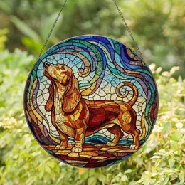 Dachshund Basset Hound Stained Glass Mosaic Dog Art - Intricate Jewel Tone Tiffany Style Stained Glass Suncatcher