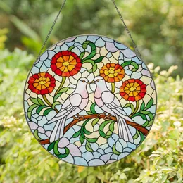 Two White Doves Marigold Flowers Curving Branch Tiffany Style Stained Glass Window Decor Stained Glass Suncatcher