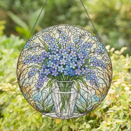 Stained Glass Flower Bouquet Vase Tiffany Style - Glowing Jewel Tone Botanical Garden Art Stained Glass Suncatcher