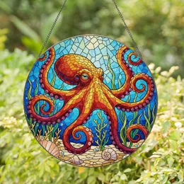 Vibrant Octopus Stained Glass Suncatcher - Tiffany Style Seashell Coral Ocean Window Decor