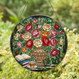 Bountiful Peony Rose Vase Book Teacup Tiffany Stained Glass Mosaic - Jewel Tone Blooms Stained Glass Suncatcher