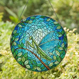 Green Praying Mantis Tiffany Glass Style Stained Art Forest Canopy Lush Foliage Stained Glass Suncatcher