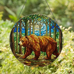 Grizzly Bear Mosaic Forest Stained Glass - Tiffany Style Intricate Wildlife Decor Stained Glass Suncatcher