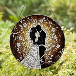 Bride Groom Embrace Stained Glass Art Tiffany Style - Wedding Anniversary Gift for Couples Stained Glass Suncatcher